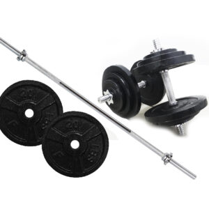Barra 120cm + 2 Discos de 20LB + Mancuernas 72lb Graduables