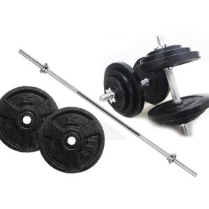 Barra 120cm + 2 Discos de 25LB + Mancuernas 72lb Graduables
